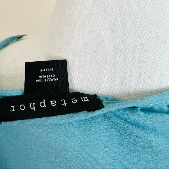 Metaphor Turquoise Blue Lace Drop Shoulder Chiffon Long Sleeve Peasant Blouse - Picture 8 of 8